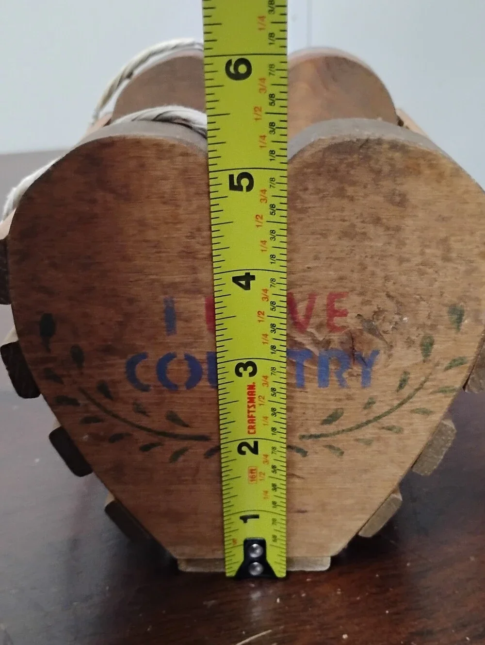 Primitive Wood Slatted Basket with Rope Handle 